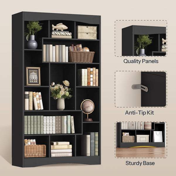71" Tall Bookshelf with 13 Open Shelves