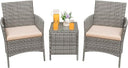 3-Piece Outdoor Rattan Patio Furniture Set with Cushions & Glass Table