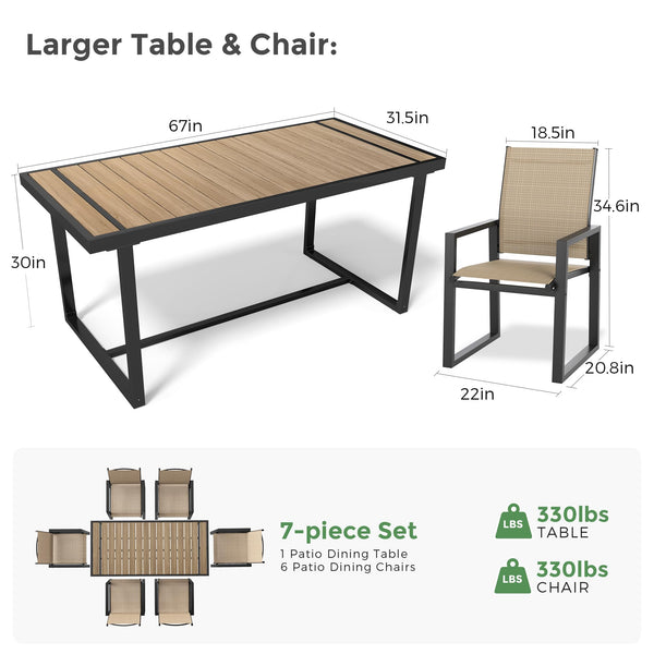 7-Piece Outdoor Patio Dining Set with Rectangle Table & 6 Textilene Chairs