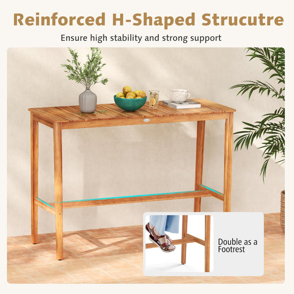 Acacia Wood Outdoor Bar Table 54" x 22" x 38"