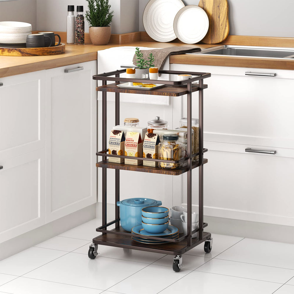 3-Tier Rolling Bar Cart with Wheels