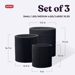 Cylinder Rattan Resin Planters Set of 3 – Indoor & Outdoor