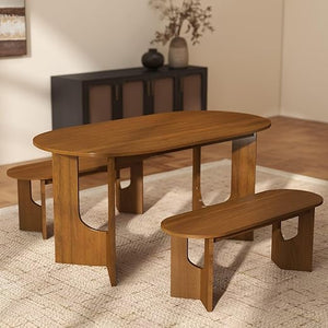 Oval Walnut Wood Dining Table Set