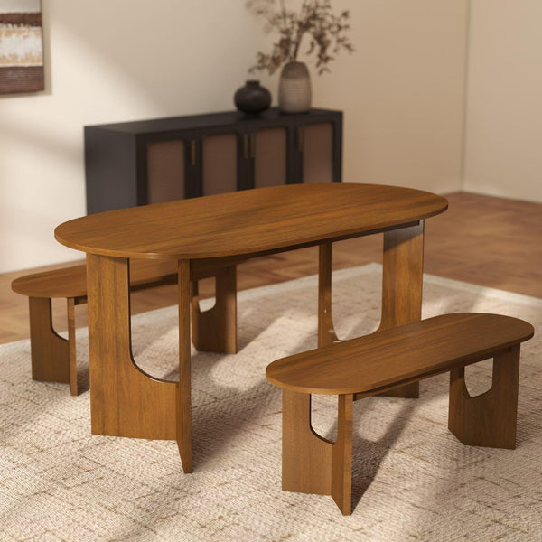 Oval Walnut Wood Dining Table Set