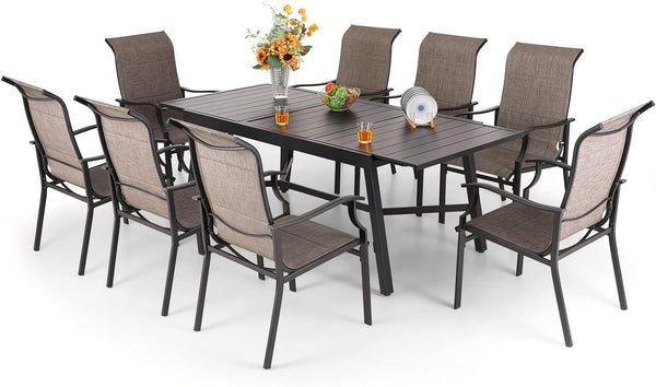 9-Piece Outdoor Patio Dining Set with Swivel Chairs and Extendable Table