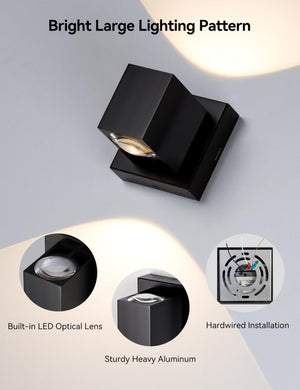 Square LED Wall Sconce – Dimmable Indoor Hardwired Up Down Light