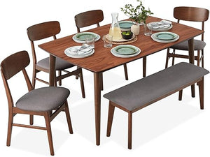 6-Piece Mid-Century Modern Dining Set with Bench