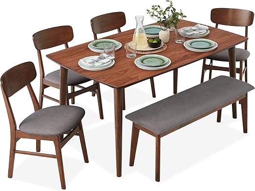 6-Piece Mid-Century Modern Dining Set with Bench