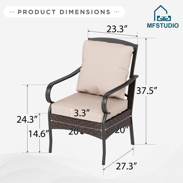 PE Rattan Patio Dining Chairs with Cushions & Metal Frame