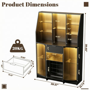 Wine Bar Cabinet with LED Lights & Glass Doors