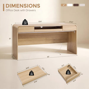 63" Curved Computer Desk with Drawers & Charging Station