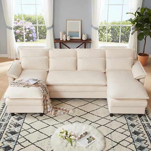 U-Shaped Sectional Cloud Couch with Storage Ottoman