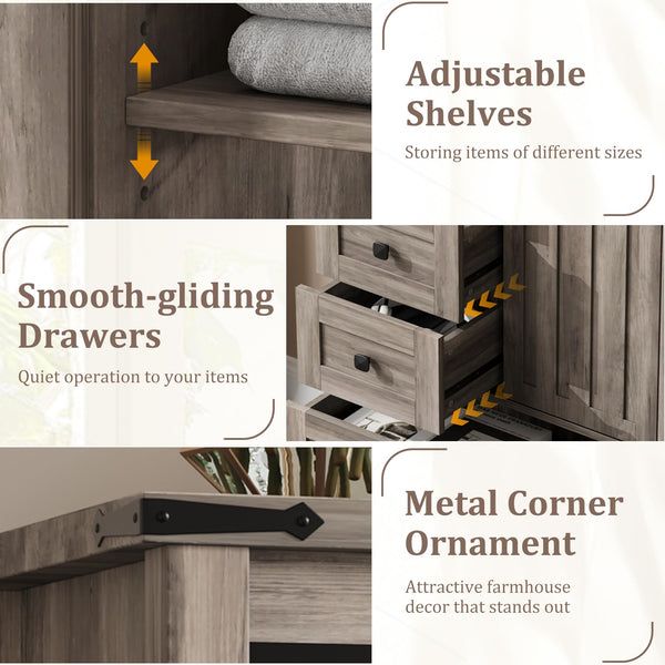 Farmhouse 5-Drawer Dresser with Sliding Barn Door