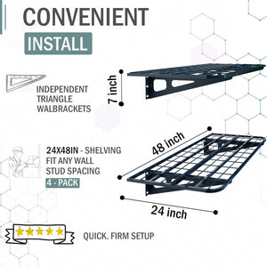 4-Pack Wall-Mounted Garage Shelving System – Heavy-Duty Steel, 840 lb Capacity