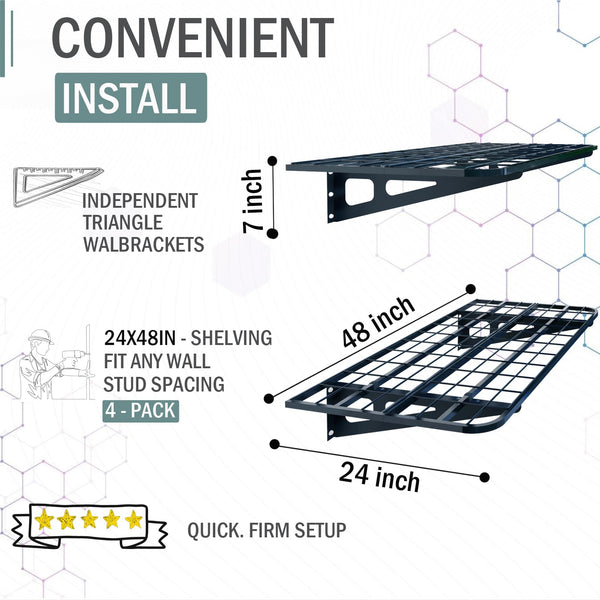 4-Pack Wall-Mounted Garage Shelving System – Heavy-Duty Steel, 840 lb Capacity