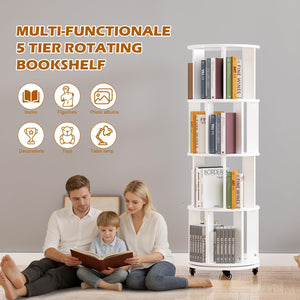 Rotating Bookshelf Tower with Wheels