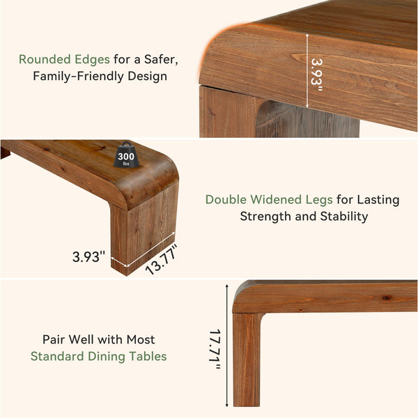 Solid Wood Dining Bench 55-Inch | Indoor Entryway & Bedroom Bench