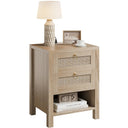 Rattan Nightstand with Charging Station and Storage Drawers