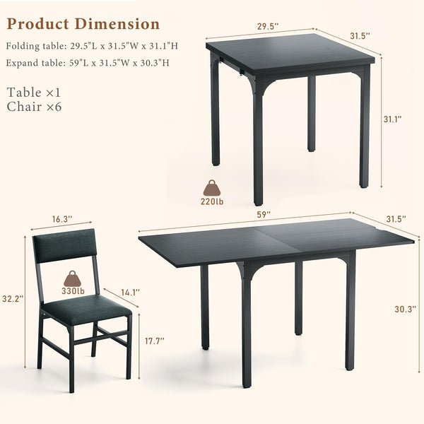 7-Piece Extendable Dining Table Set with 6 Upholstered Chairs