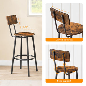 Round Bar Stools Set of 2 with Back