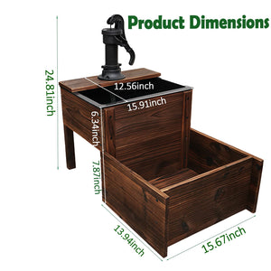 Outdoor Solar Wood Hand Pump Water Fountain with Flower Box