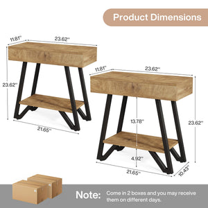2-Tier Narrow Side Table with Storage Shelf – Set of 2