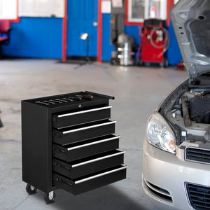 5-Drawer Rolling Tool Chest with Lockable Wheels & Top Cushion