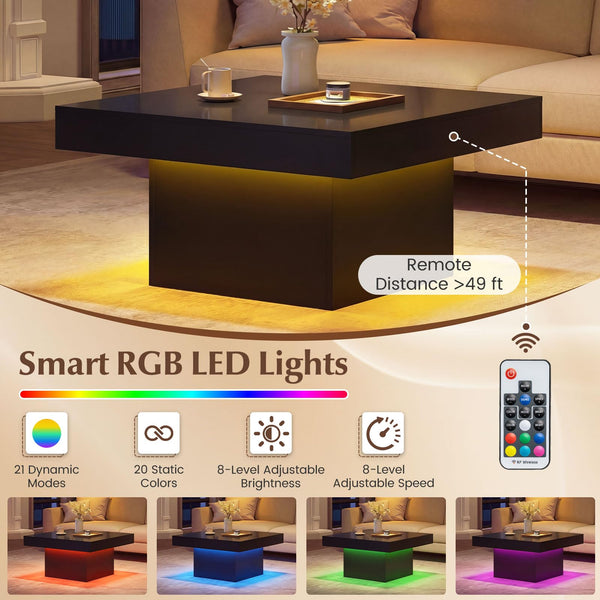 Square LED Coffee Table with Remote