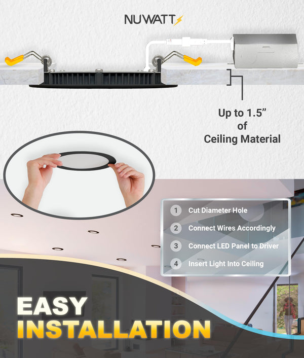 6-Inch Black LED Recessed Lighting 12-Pack 5CCT Dimmable Canless Wafer Light