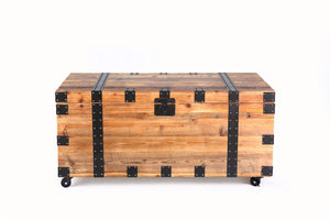 Reclaimed Wood Storage Trunk with Wheels & Lock