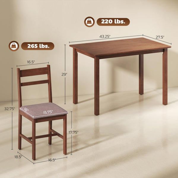 5-Piece Farmhouse Solid Wood Dining Table Set for 4