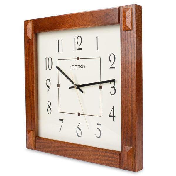 Brown Square Wood Wall Clock with Quartz Movement