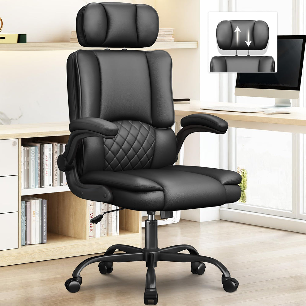 High-Back Ergonomic Office Chair with Adjustable Headrest & Flip-Up Armrests