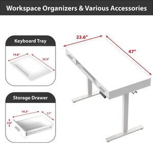 48-Inch Electric Height Adjustable Standing Desk with Keyboard Tray & 2 Drawers