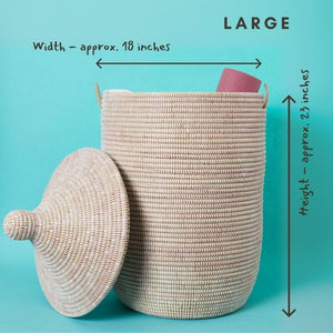 White Wicker Storage Basket with Lid and Handles