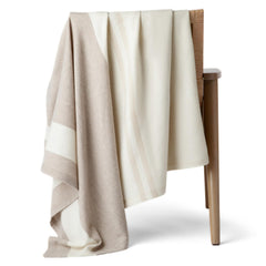 100% Pure Cashmere Throw Blanket — Large Woven Stripe, White Beige Brown
