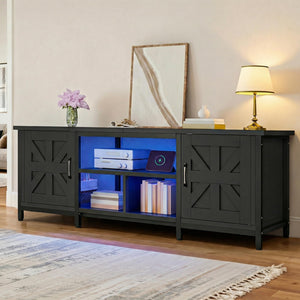 Farmhouse TV Stand with Power Outlet & LED Lights for TVs up to 70"