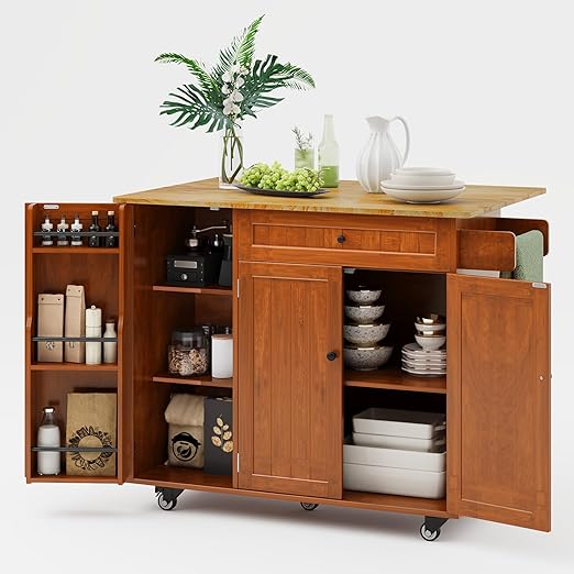41.7" Kitchen Island with Drop Leaf, Storage Cabinet & Drawer