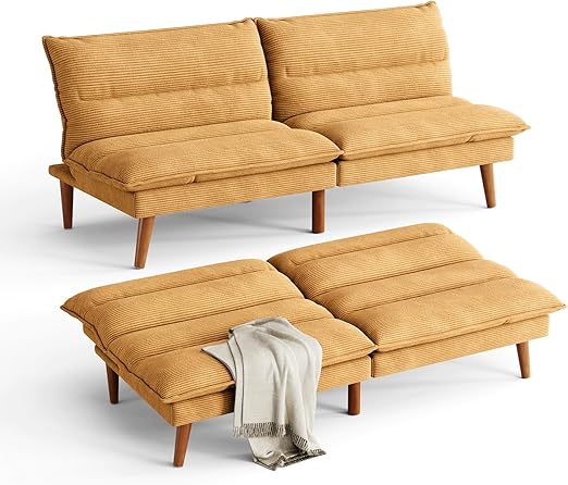 Corduroy Futon Sofa Bed with Adjustable Backrest