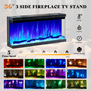 Farmhouse Fireplace TV Stand with 3-Sided LED Glass – 70" Entertainment Center