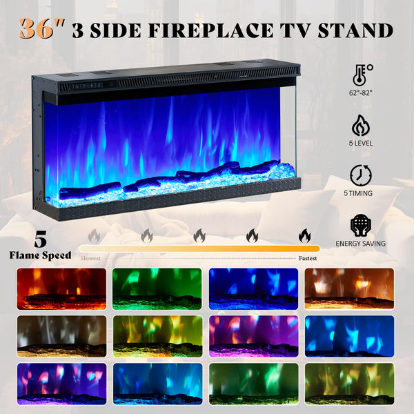 Farmhouse Fireplace TV Stand with 3-Sided LED Glass – 70" Entertainment Center