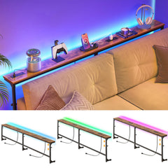 79" Adjustable Behind Couch Console Table with Outlets & LED Lights