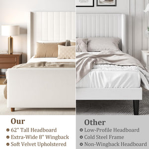 Upholstered Platform Bed with Tall Wingback Headboard