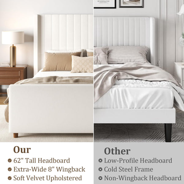 Upholstered Platform Bed with Tall Wingback Headboard