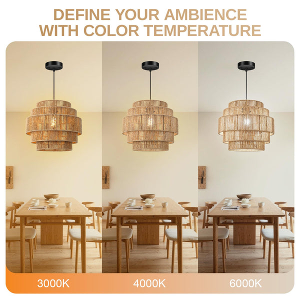 5-Tier Handwoven Rattan Pendant Chandelier 13" Boho Ceiling Light
