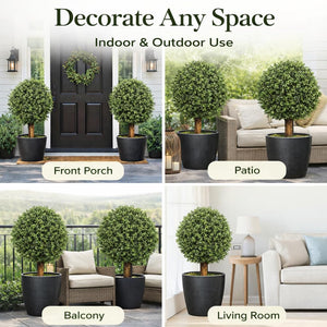 Artificial Boxwood Topiary Tree – 24" UV Resistant Faux Plant for Porch, Patio & Entryway