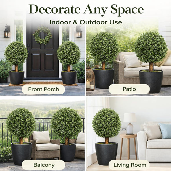 Artificial Boxwood Topiary Tree – 24" UV Resistant Faux Plant for Porch, Patio & Entryway