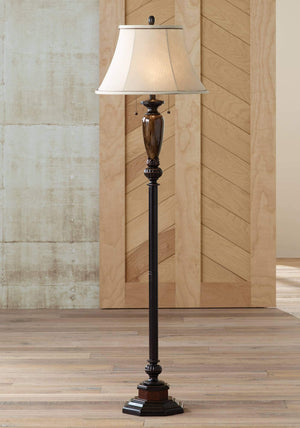 Traditional Bronze Floor Lamp with Linen Shade