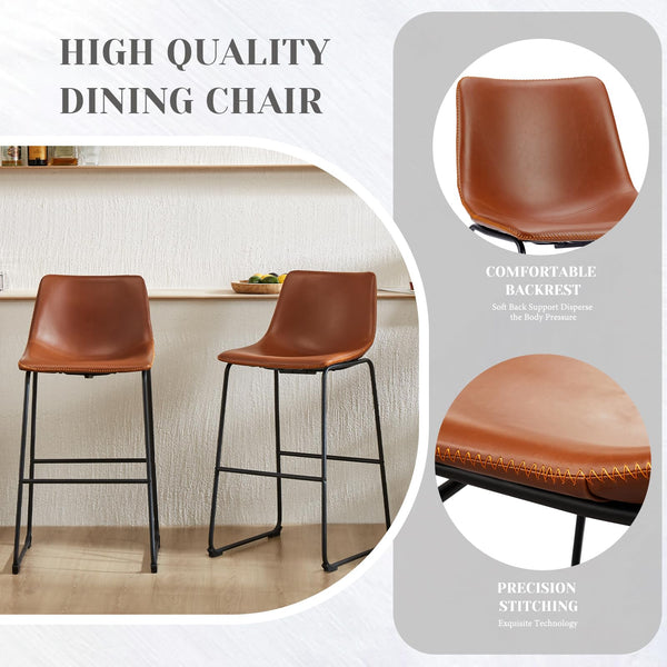 Counter Height Bar Stools Set of 2 – Faux Leather, Metal Frame, 30 Inch Seat Height