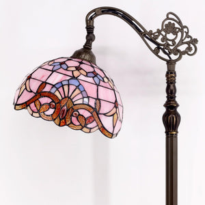 Tiffany Floor Lamp Pink Baroque Stained Glass 64" Gooseneck Reading Light